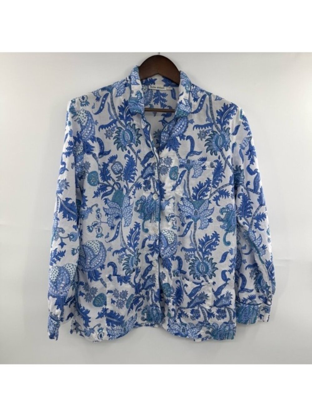Roller Rabbit Size XL Blue Floral Pajama Top Only Cotton Button Front Sleepwear